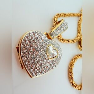 Vintage Swarovski Signed Pavé Crystal Heart Locket – Hidden Red Heart
